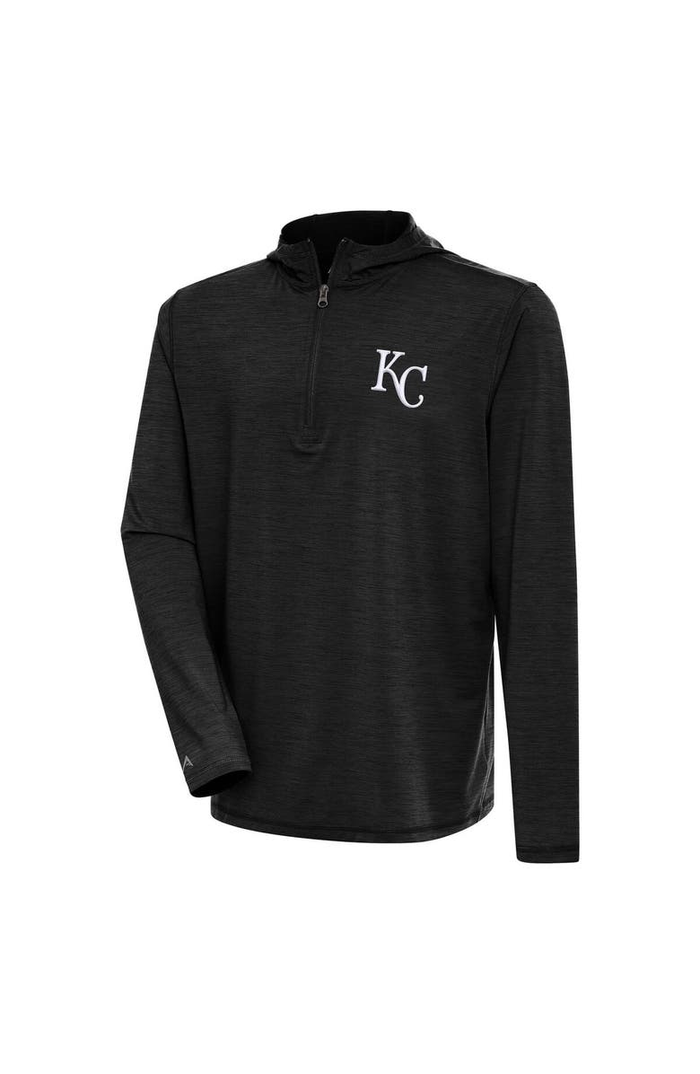 ANTIGUA Men's Antigua  Heather Black Kansas City Royals Tidy Quarter-Zip Hoodie, Main, color, Heather Black