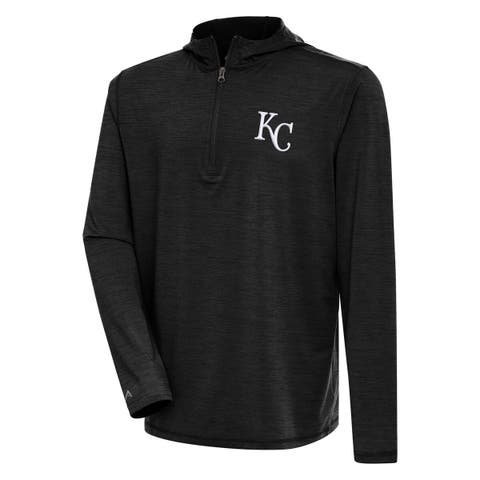 Men's Antigua  Heather Black Kansas City Royals Tidy Quarter-Zip Hoodie