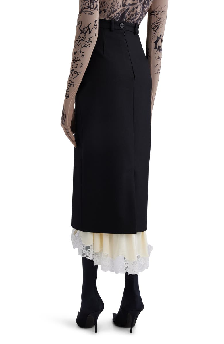 Balenciaga Lingerie Lace Wool Gabardine & Jersey Midi Skirt, Alternate, color,
