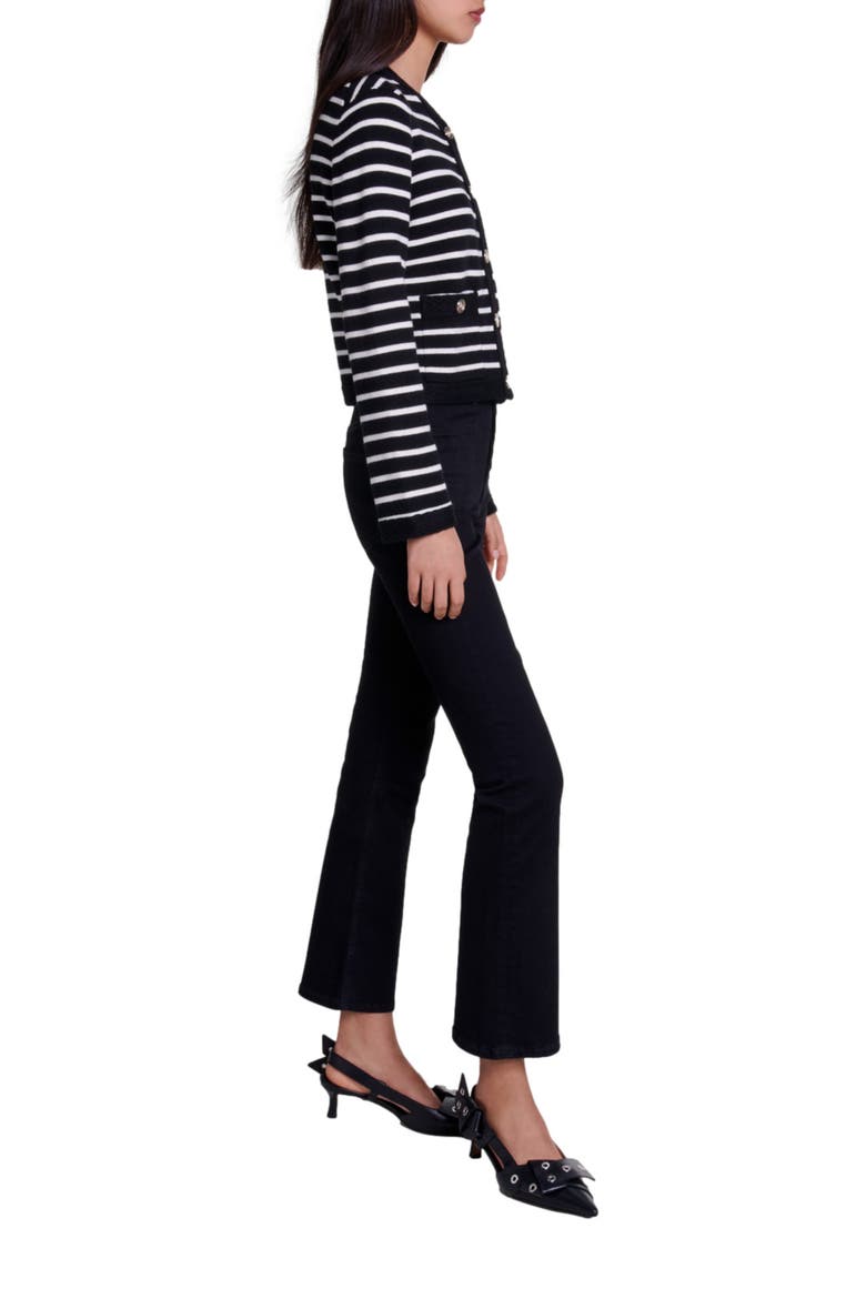 Striped cardigan, Alternate, color, Black/ecru