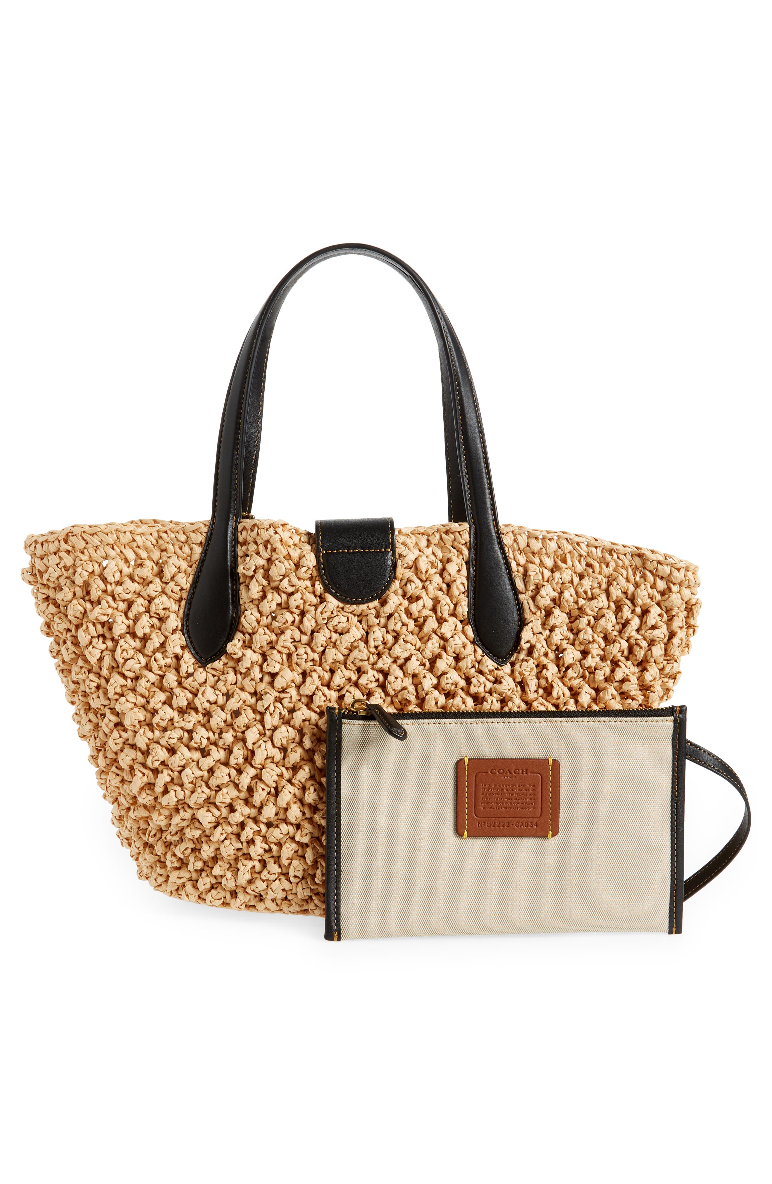 Small Paper Straw Tote, Alternate, color, B4/ NATURAL/BLACK