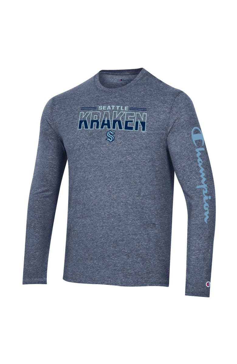 Champion Men's Champion Heather Navy Seattle Kraken Tri-Blend Long Sleeve T-Shirt, Alternate, color, Navy