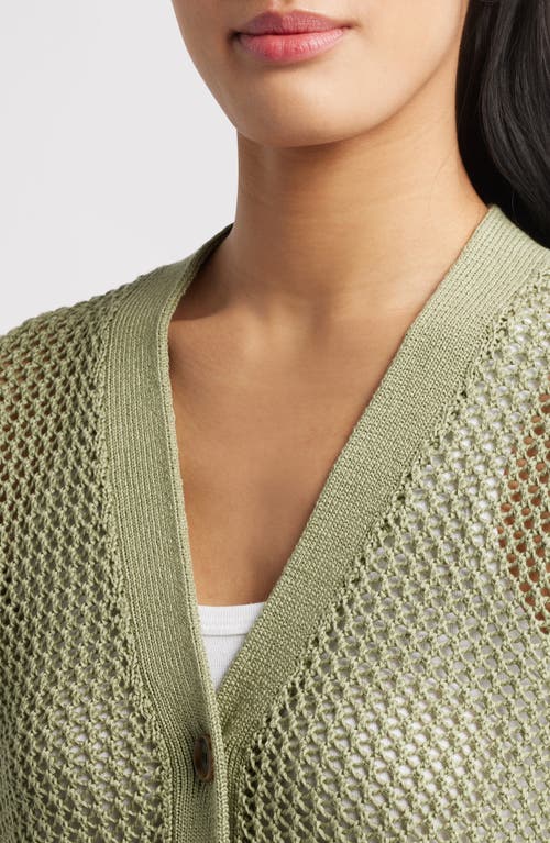 Shop Caslonr Caslon(r) Open Stitch V-neck Cotton Cardigan In Olive Acorn
