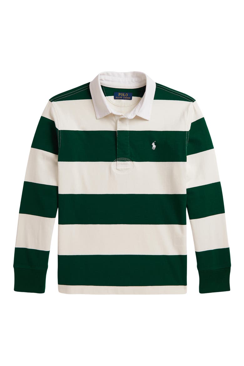Kids' Stripe Rugby Shirt, Main, color, HUNTER GREEN/ NEVIS