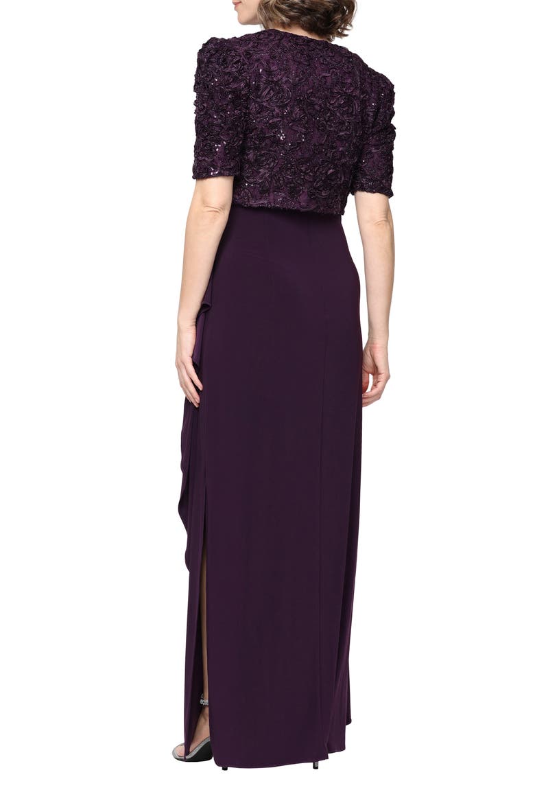 Sequin Soutache Bodice Empire Waist Chiffon Gown with Bolero Jacket, Alternate, color, DEEP PLUM