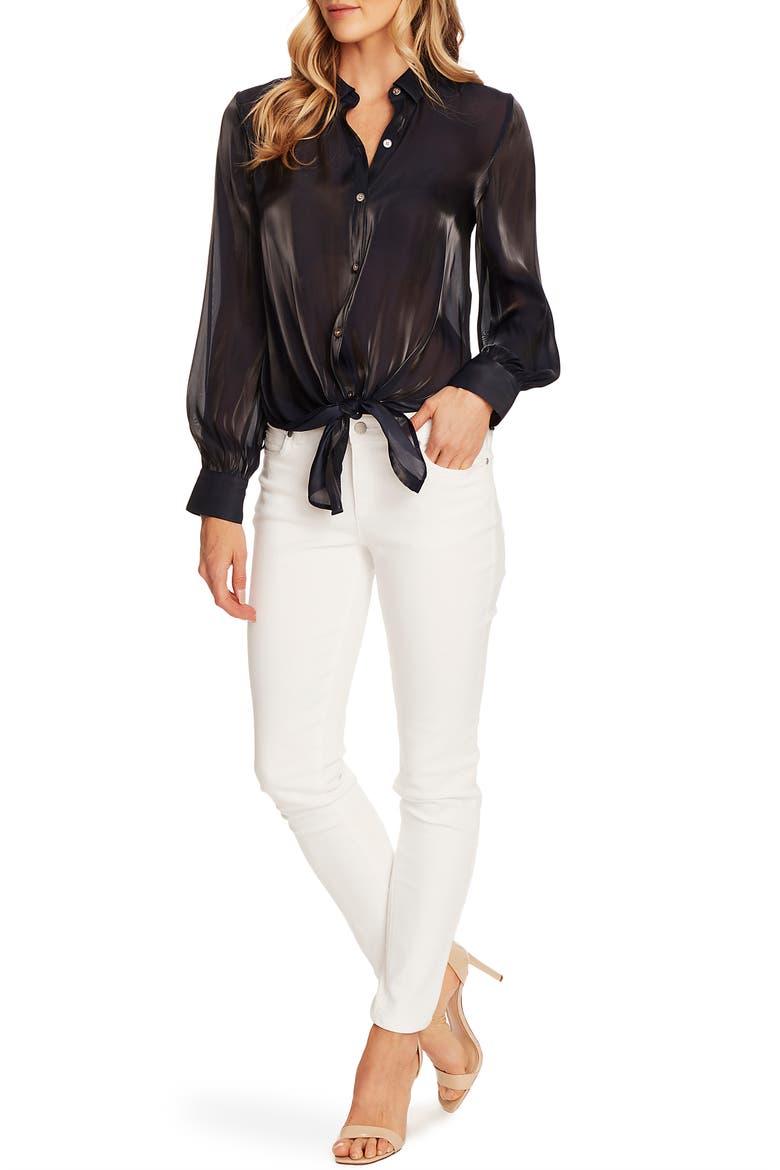 Tie Front Iridescent Blouse, Alternate, color, NIGHT NAVY