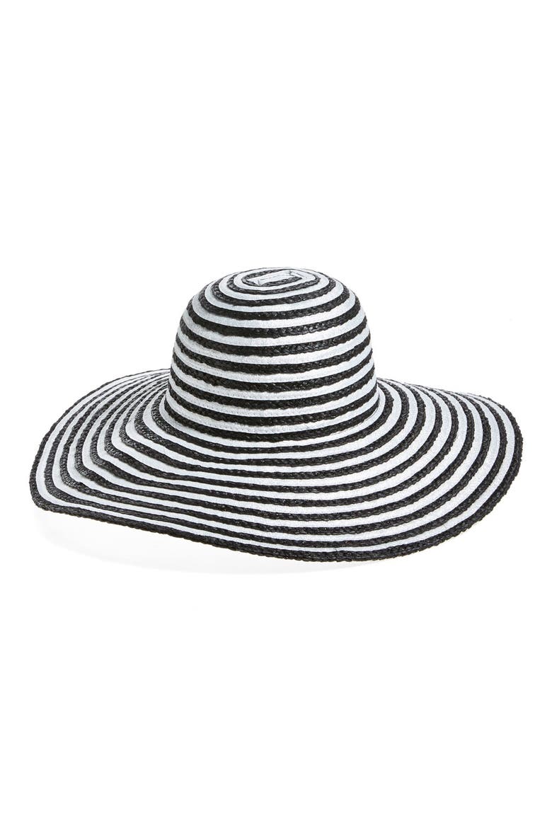 Stripe Floppy Sun Hat, Main, color, BLACK