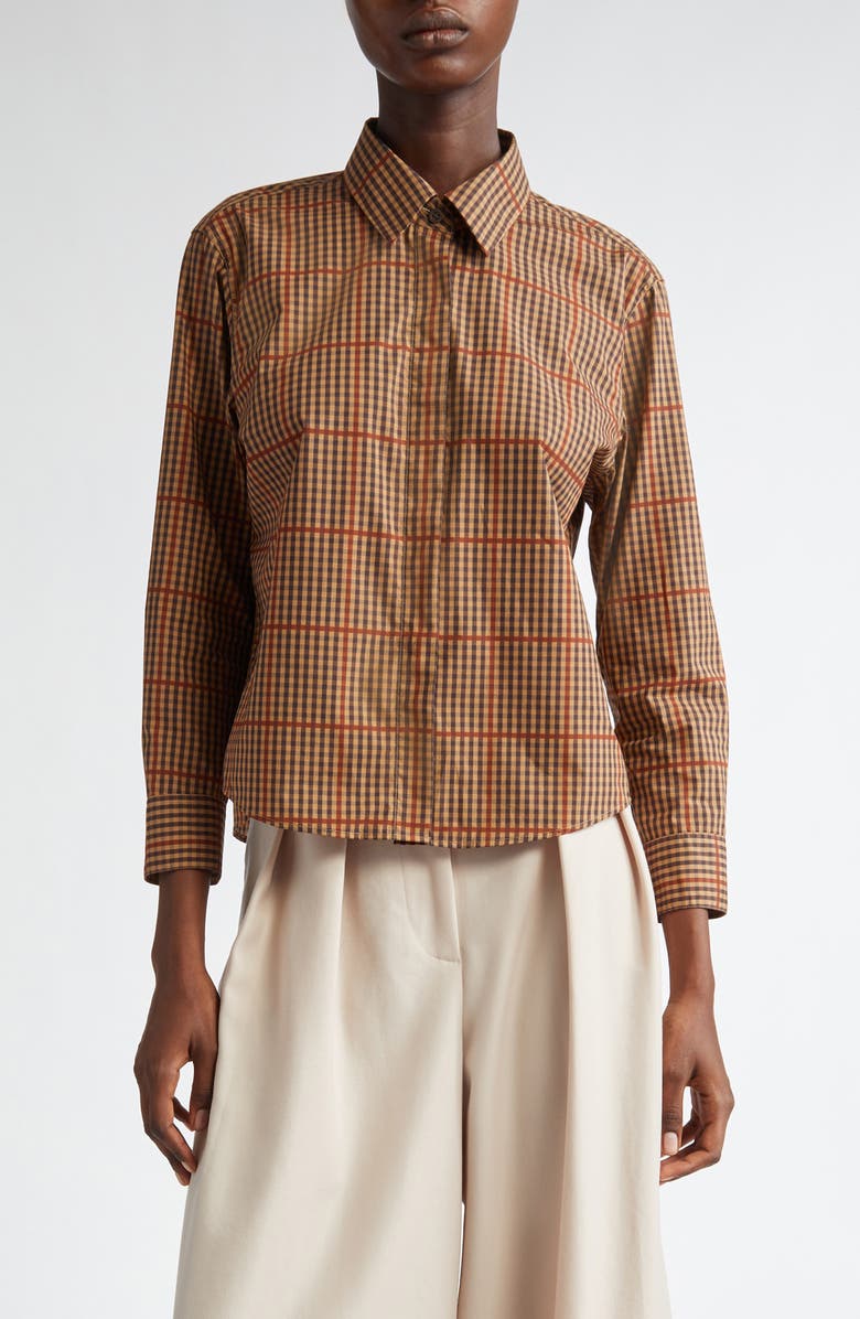 Dries Van Noten Clavini Check Cotton Poplin Button-Up Shirt, Main, color,