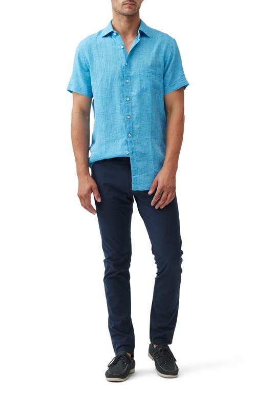 Rodd & Gunn Palm Beach Sports Fit Short Sleeve Linen Button-up Shirt In Blue