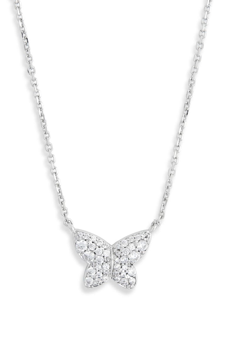 Lillia Crystal Butterfly Pendant Necklace, Main, color, RHOD WHITE CRYSTAL
