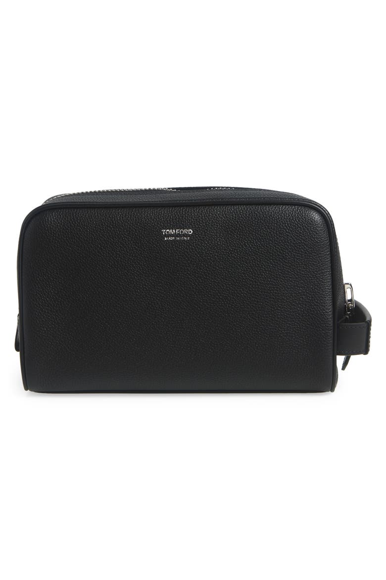 Soft Grained Leather Cosmetics Case, Alternate, color, BLACK