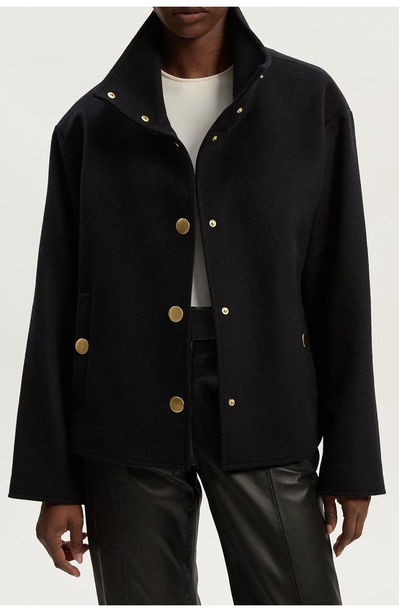 Karen Millen Brushed Wool Funnel Neck Tailored Coat, Alternate, color, Black