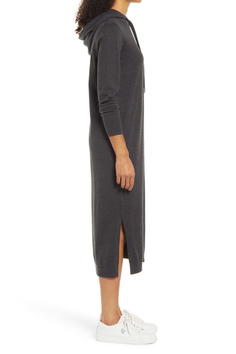 Hooded Midi Sweater Dress, Alternate, color, GREY DARK CHARCOAL HEATHER
