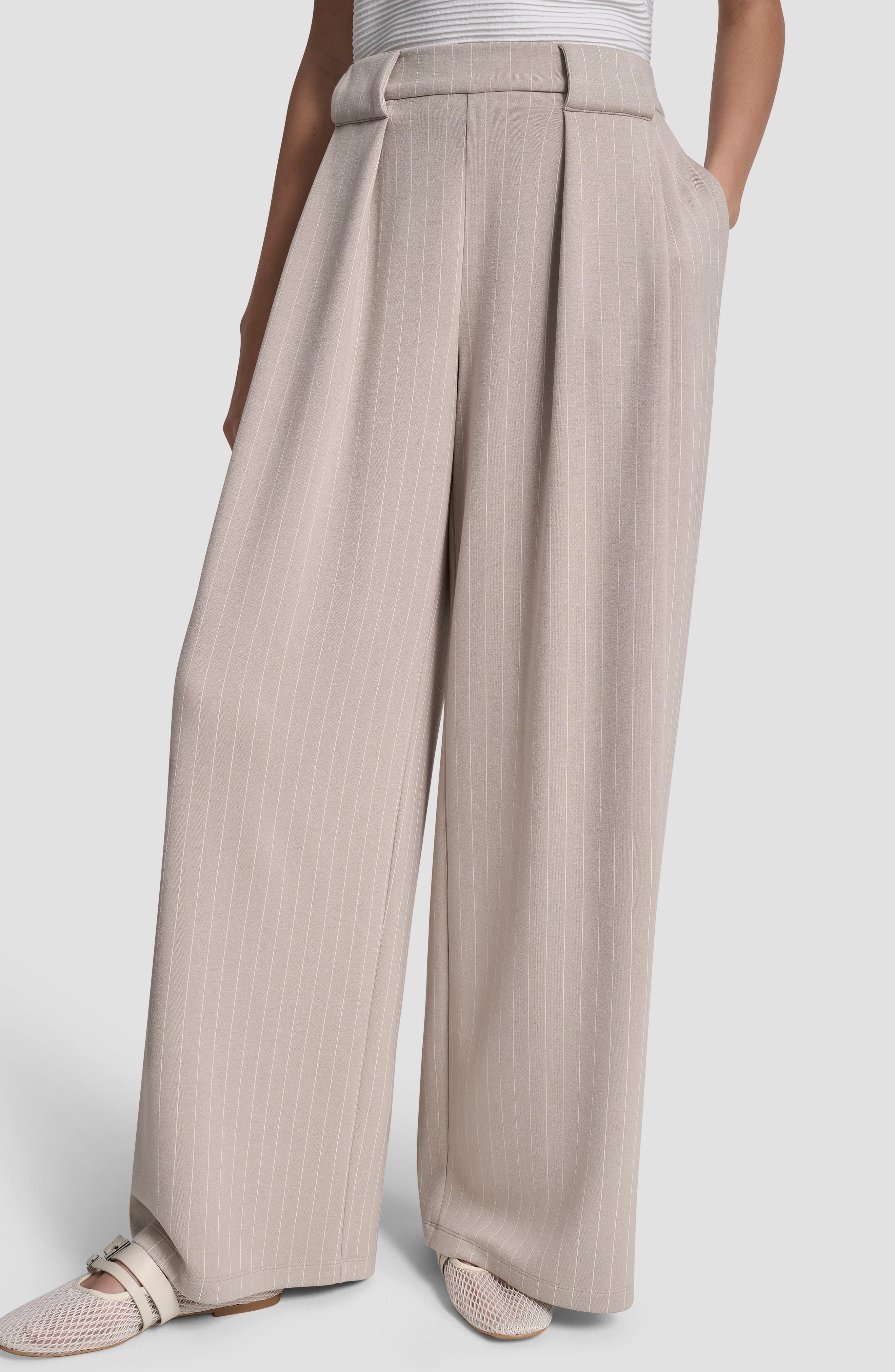 Pinstripe Pleat Front Wide Leg Pants - image 3