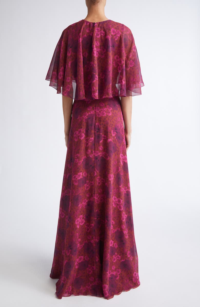 Giambattista Valli Anemones Cape Bodice Silk Georgette Dress, Alternate, color, Brick Multi