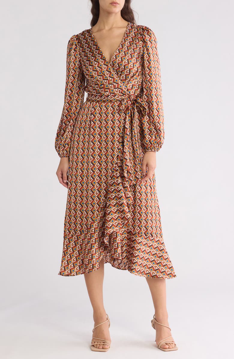 Tahari ASL Long Sleeve Faux Wrap Dress, Main, color, 