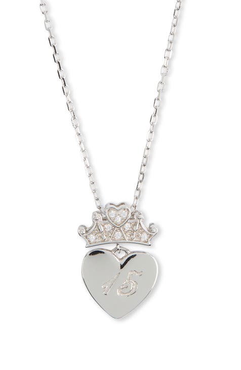 Quinceañera Crown Heart Pendant Necklace