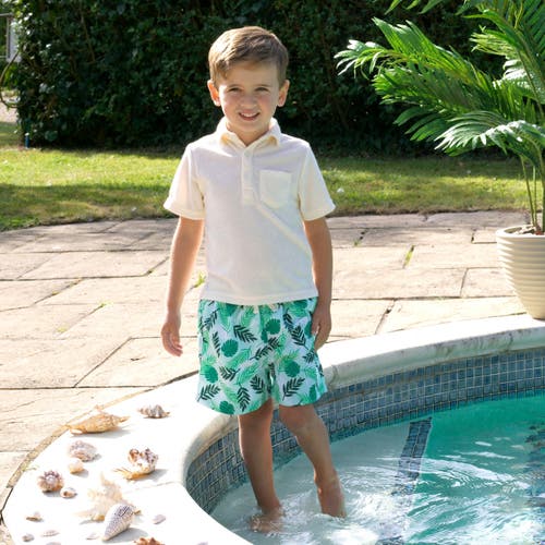 Rachel Riley Boy's Palm Tree Swim Trunks In Green