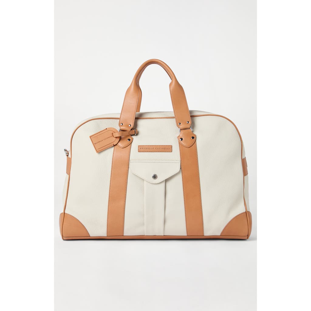 Brunello Cucinelli Grained Calfskin Street Bag In White