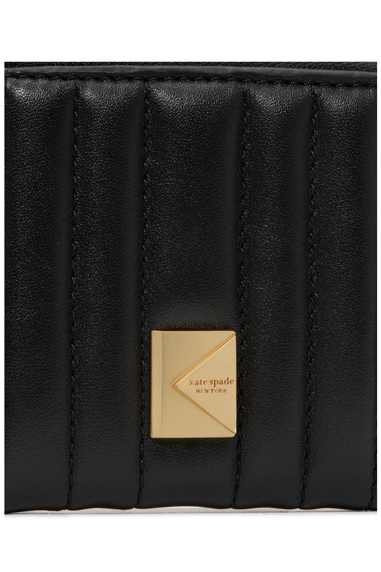 deco quilted leather card case, Alternate, color, BLACK