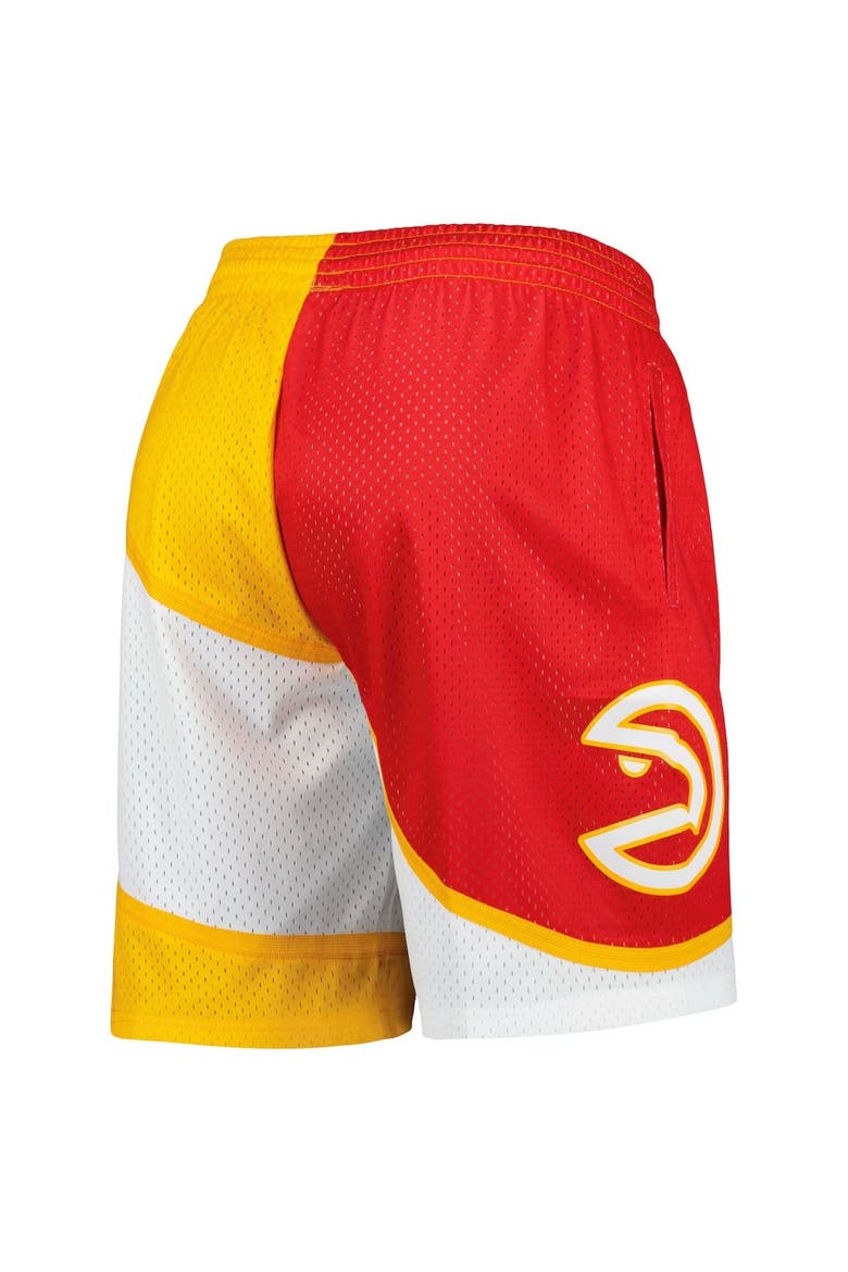Men's Mitchell & Ness Red/Yellow Atlanta Hawks Hardwood Classics 1986 Split Swingman Shorts, Alternate, color, Red