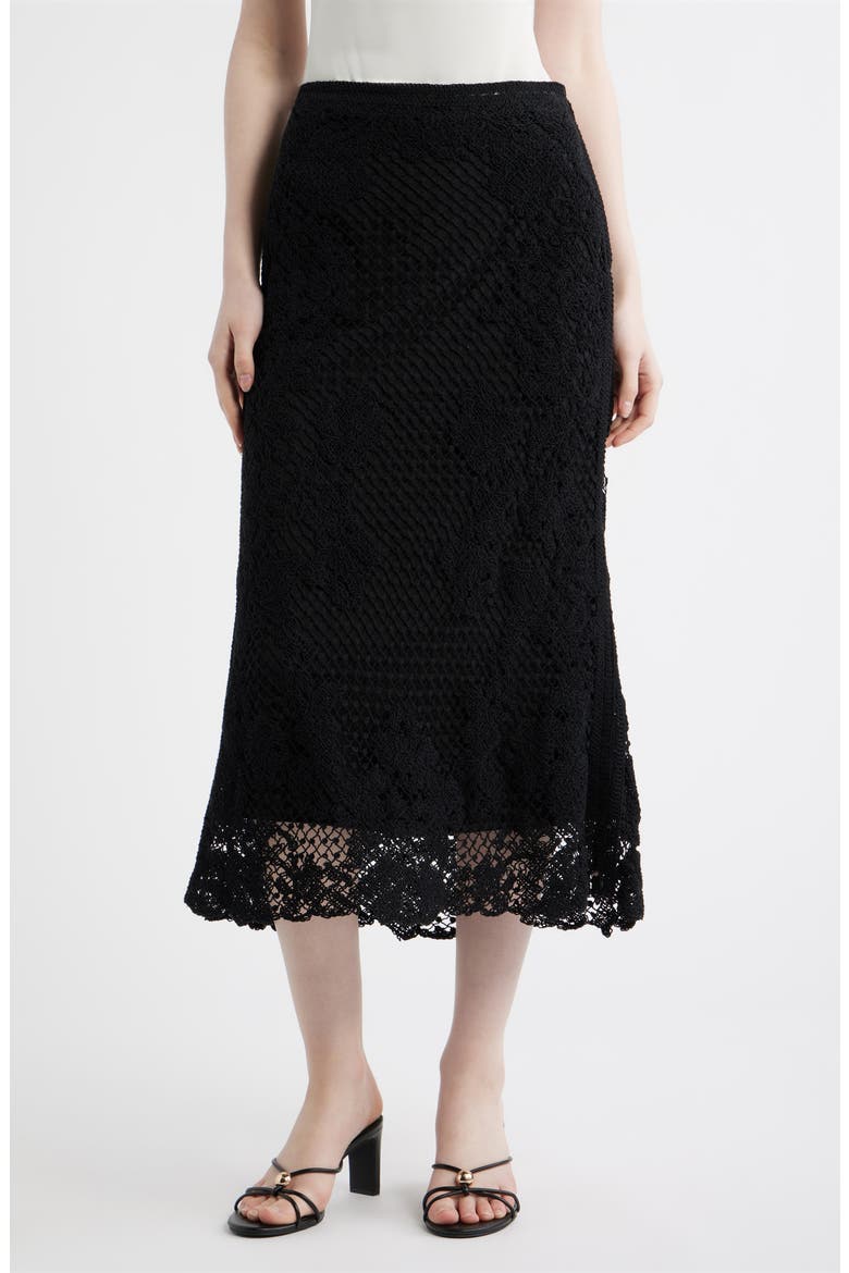 Lainey Open Stitch Maxi Skirt, Main, color, BLACK