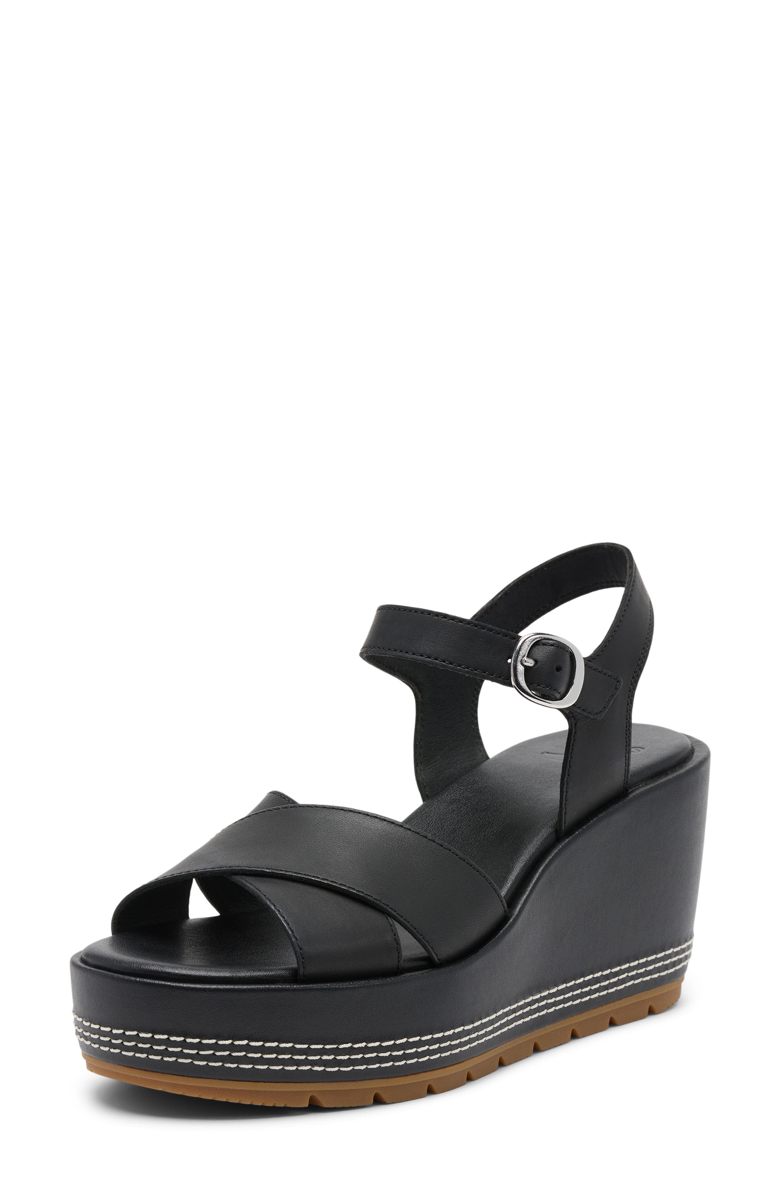 SOREL Sunpeak Ankle Strap Platform Wedge Sandal, Alternate, color, Black Gum 2