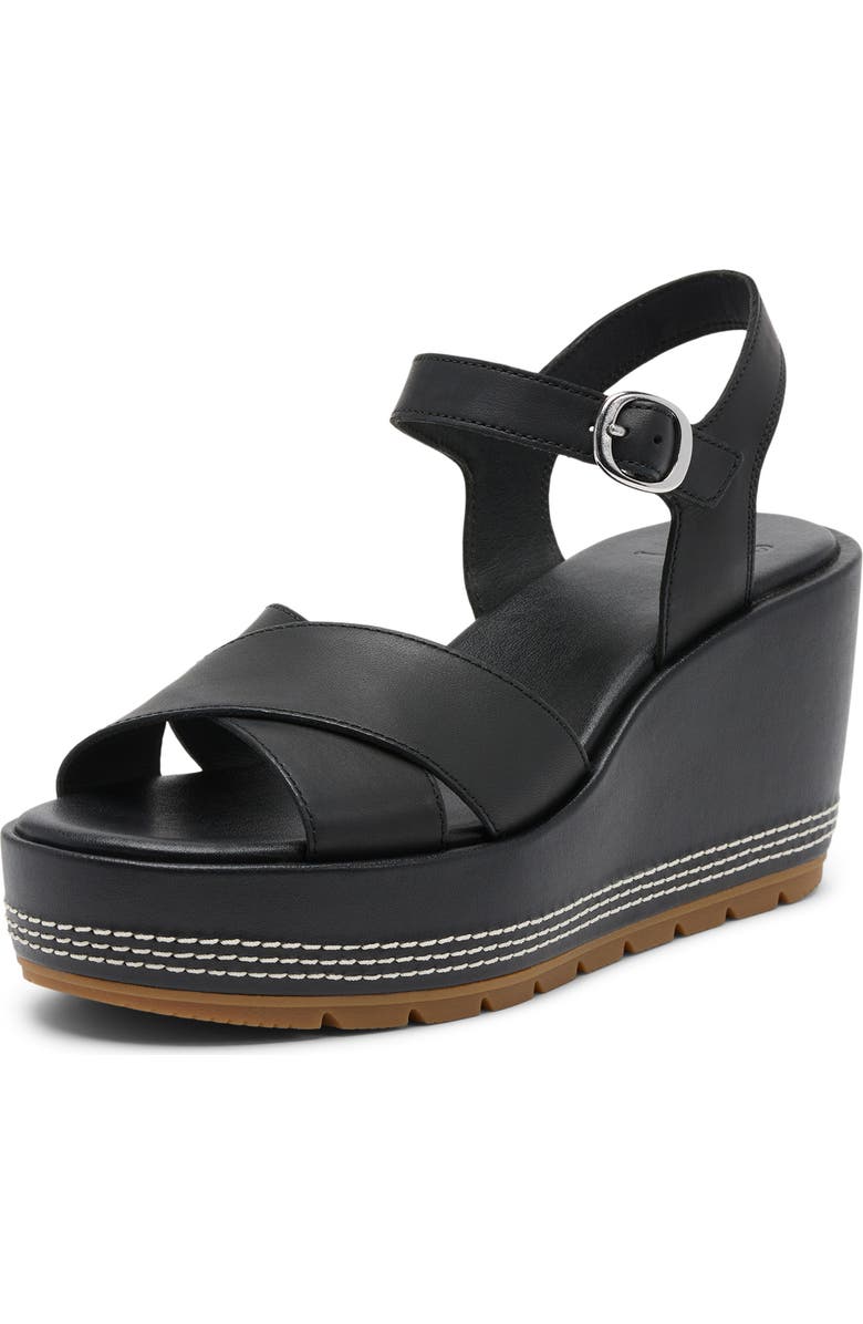 SOREL Sunpeak Ankle Strap Platform Wedge Sandal, Alternate, color, Black Gum 2