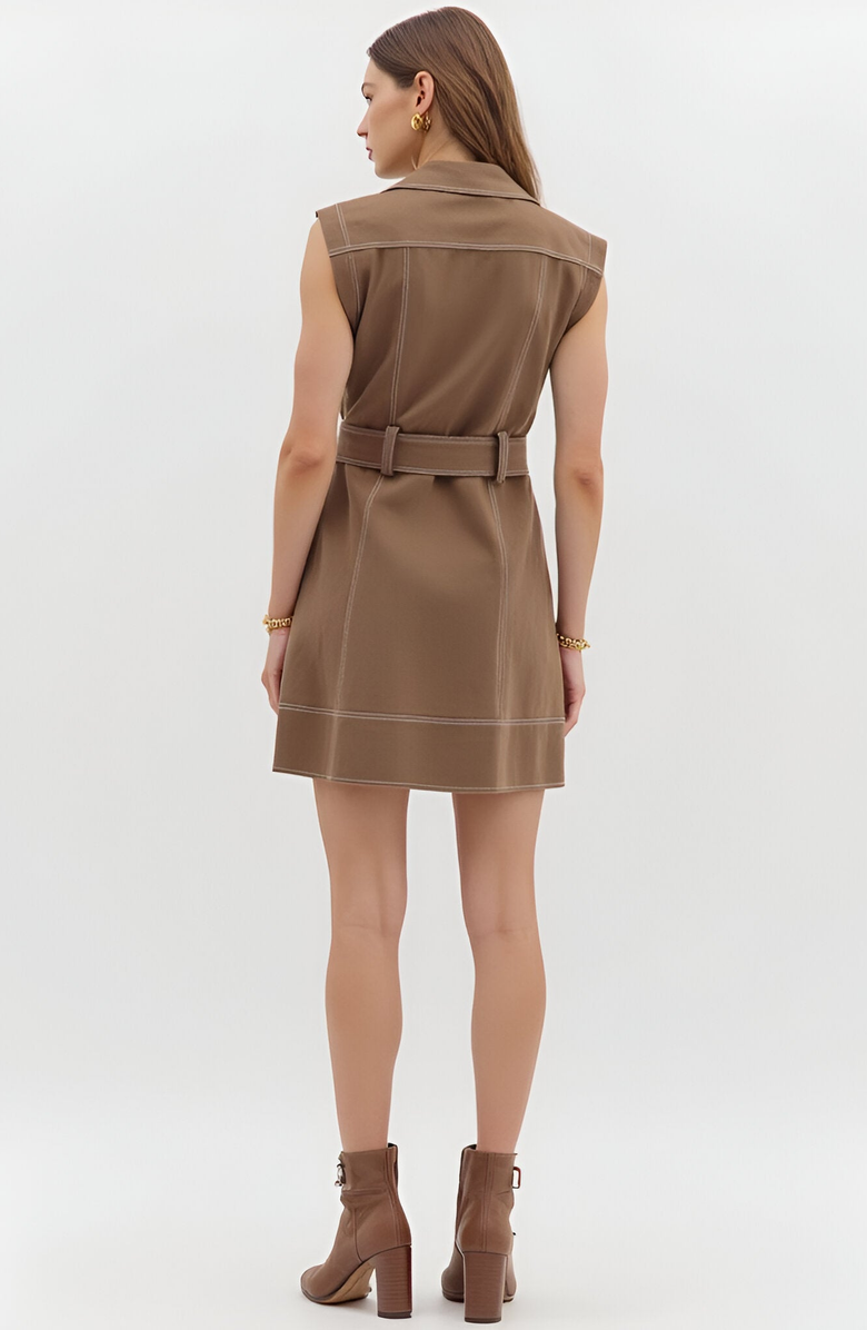 Modenaire Sleeveless Button Front Mini Dress with Notched Collar and Belted Waist, Alternate, color,