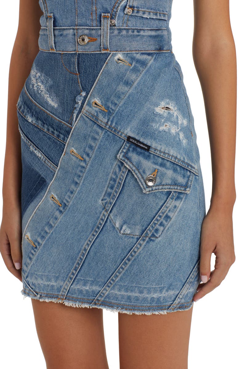 Dolce&Gabbana Patchwork Denim Bustier Minidress, Alternate, color, 
