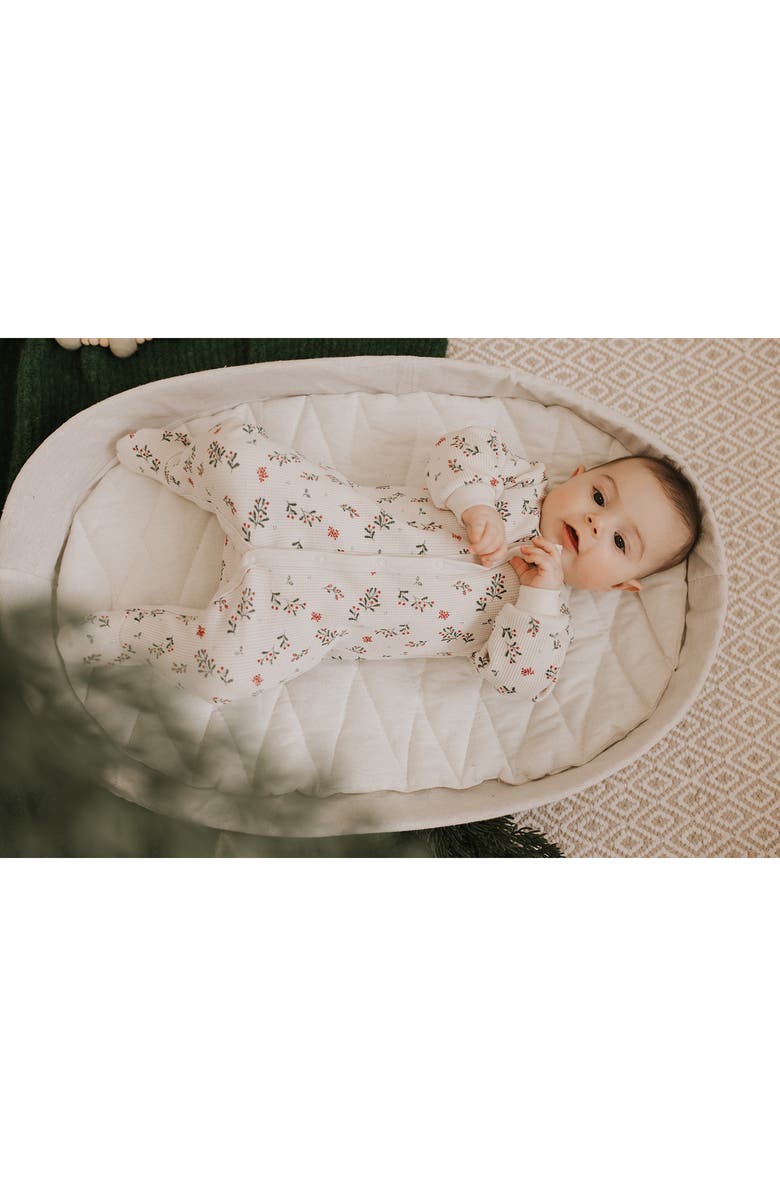 FIRSTS by Petit Lem Winterberry Holly Thermal Footie, Alternate, color, Beige