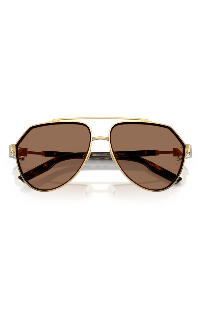 Dolce&Gabbana 62mm Oversize Pilot Sunglasses, Alternate, color, Gold/Dark Brown