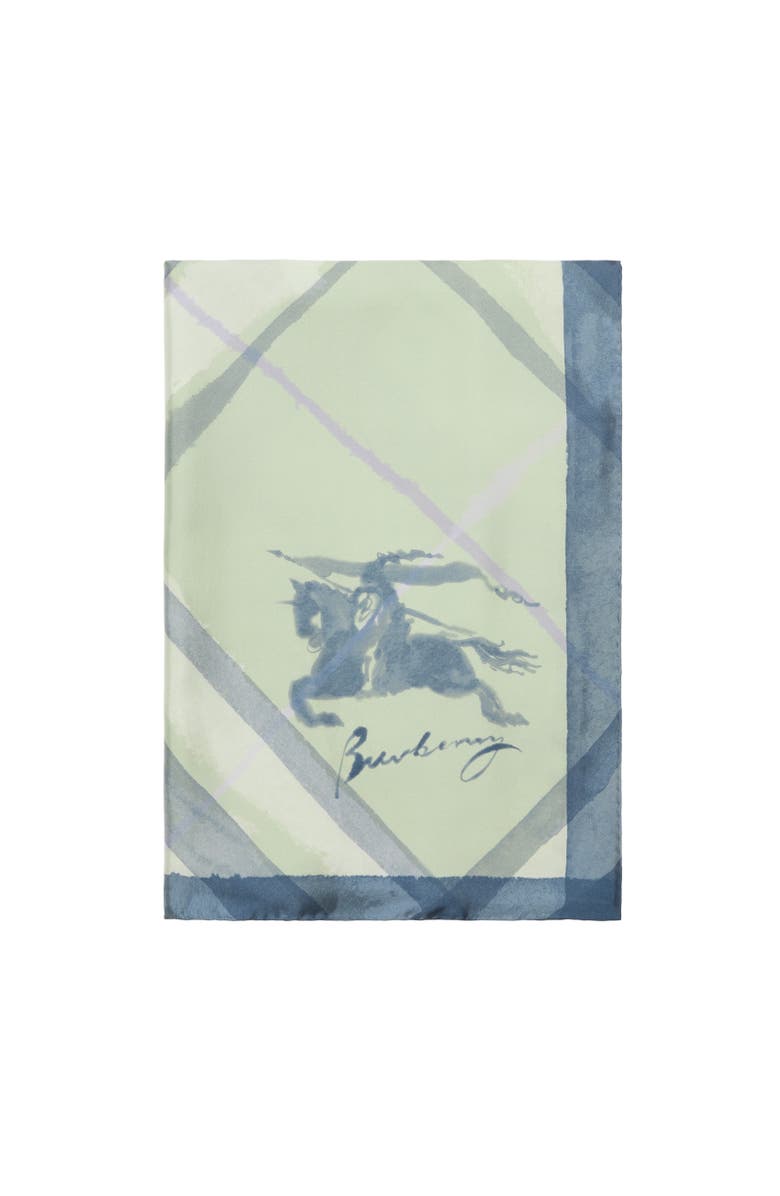Burberry Wide Watercolour Check Silk Scarf, Alternate, color, Seafoam Green
