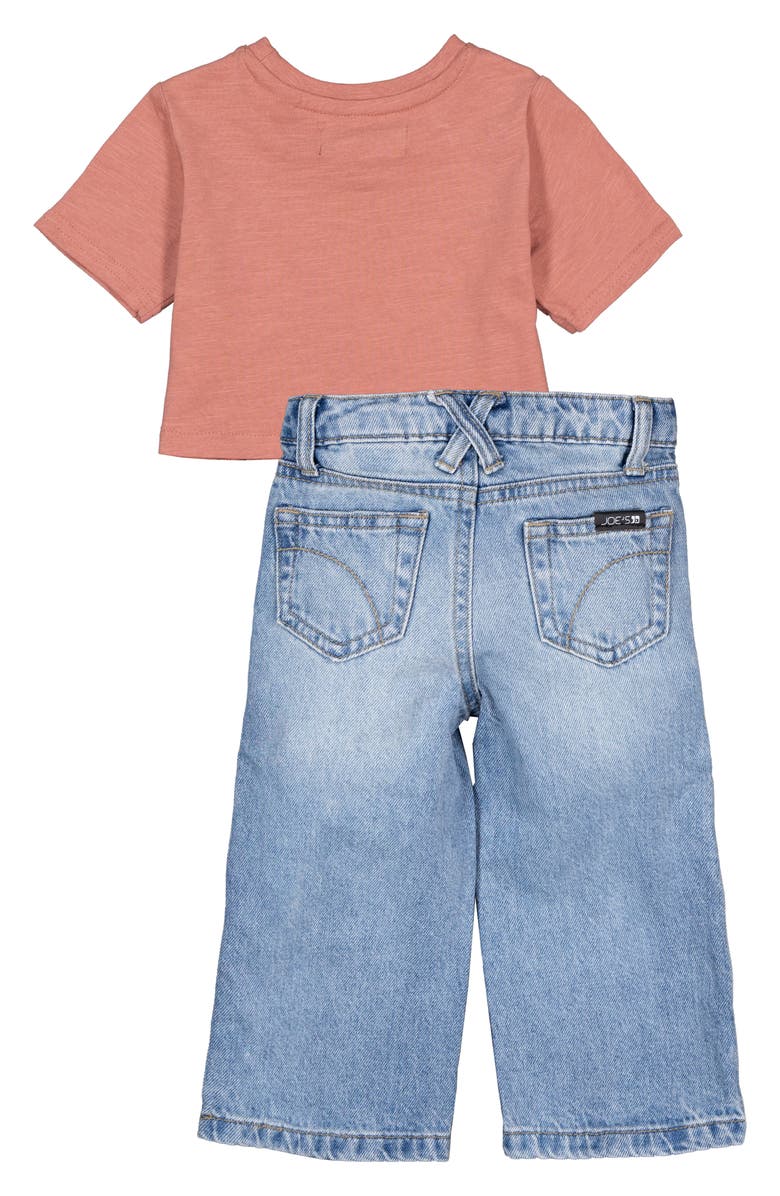 Joe's Jeans Kids' Ruched T-Shirt & Wide Leg Jeans Set, Alternate, color, Withered Rose