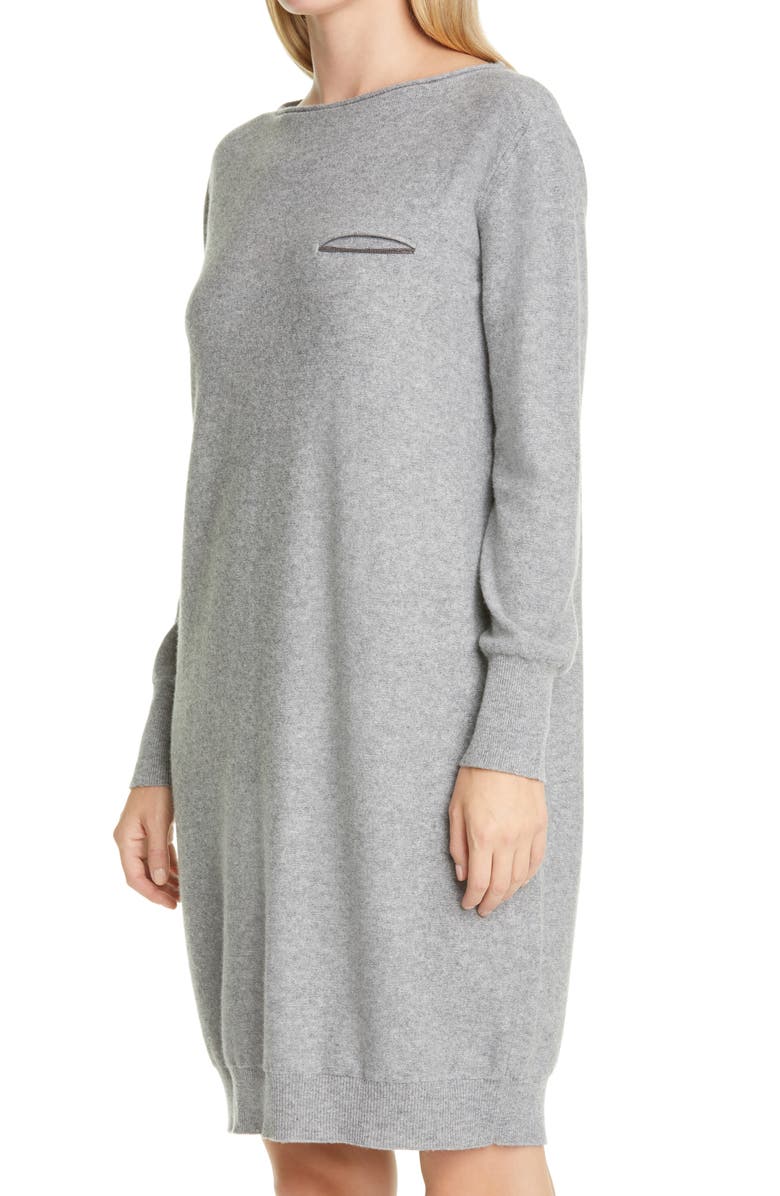 Fabiana Filippi Beaded Pocket Long Sleeve Wool, Silk & Cashmere Sweater Dress, Alternate, color,
