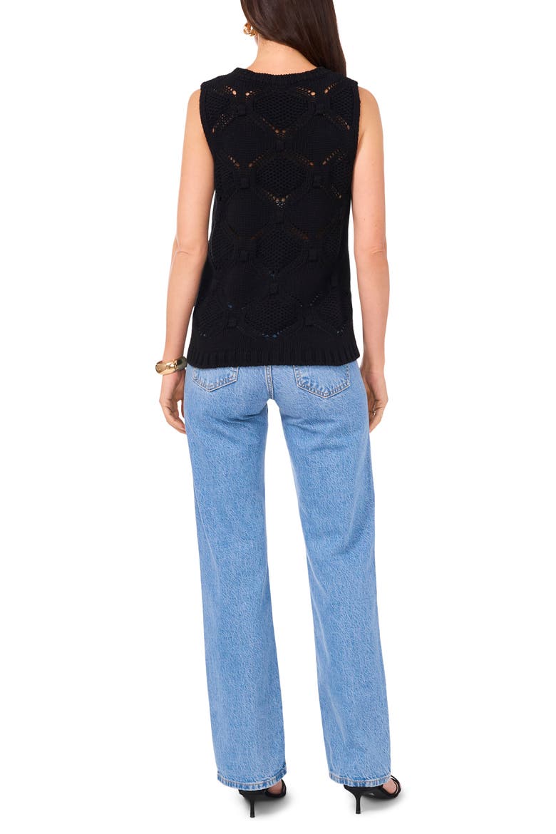 Open Stitch Sleeveless Cotton Blend Sweater, Alternate, color, RICH BLACK