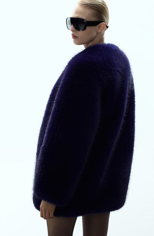 Mango X Kaia Gerber Faux Fur Coat In Blue