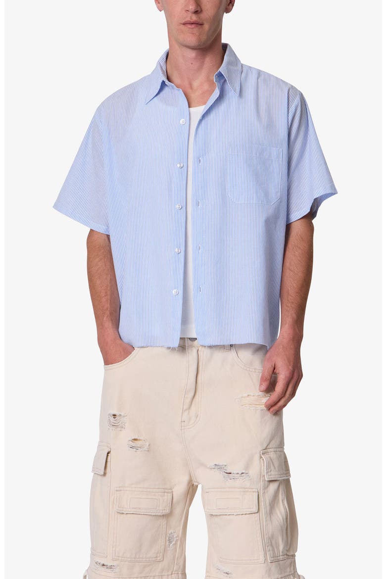Striped Poplin Cropped Short Sleeve Shirt, Alternate, color, BLUE/ WHITE