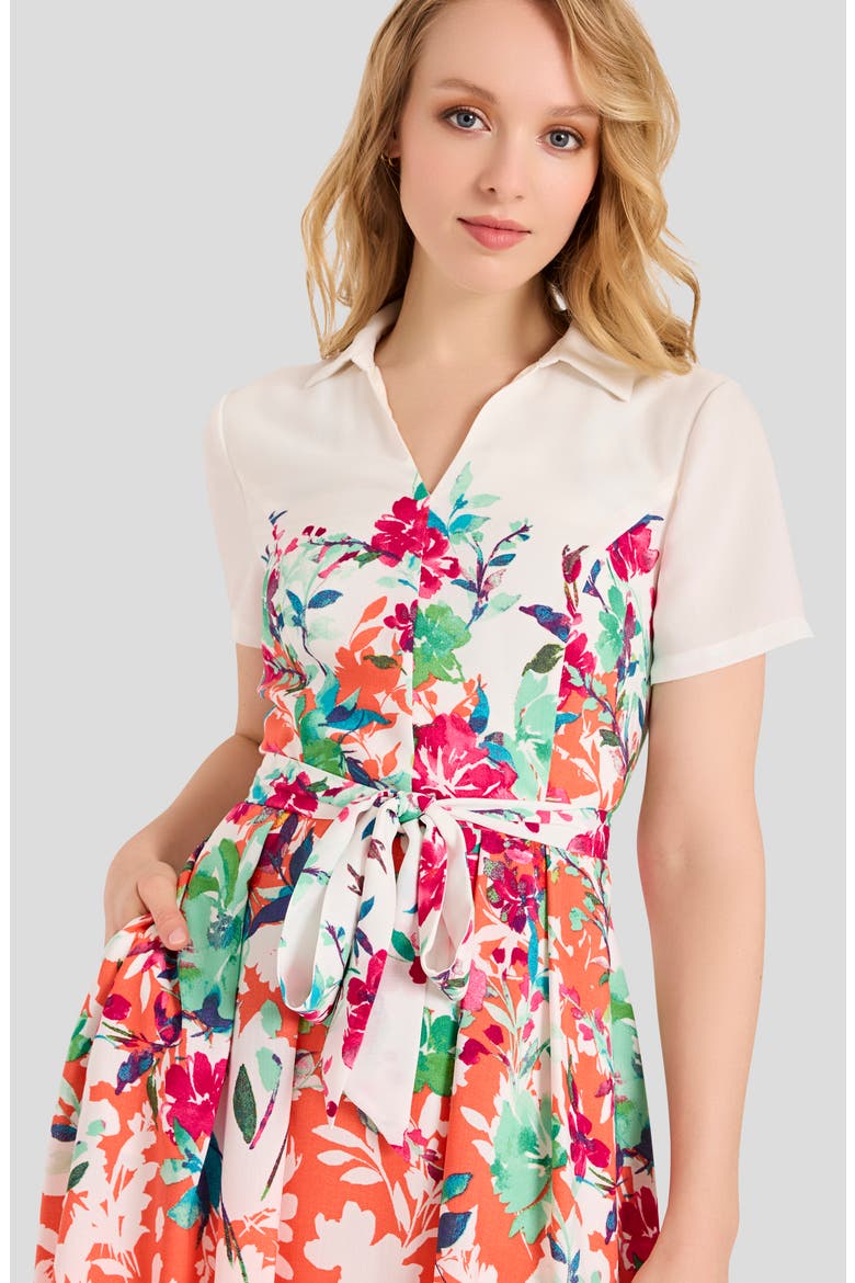 Floral Fit & Flare Dress, Alternate, color, CORAL FLORAL