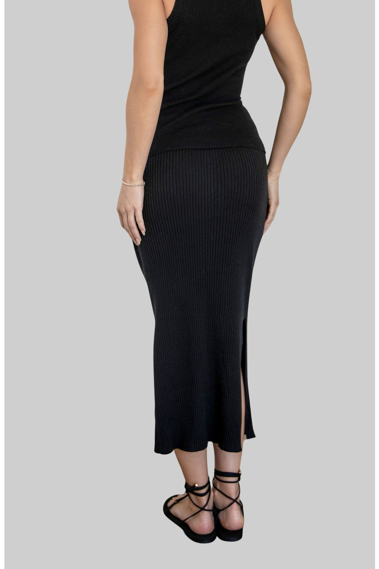 Mia Featherlight Ribbed Midi Skirt, Alternate, color, Black