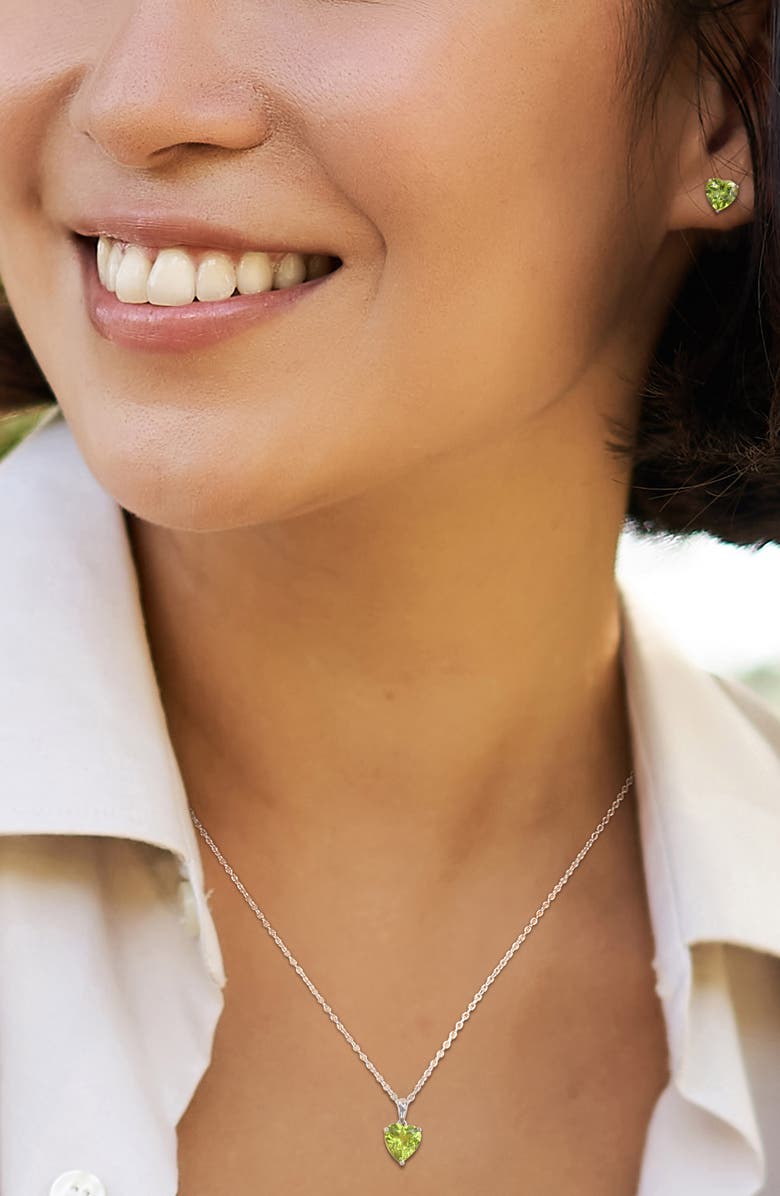 DELMAR Sterling Silver Peridot Heart Stud Earrings & Necklace Set, Alternate, color, Green