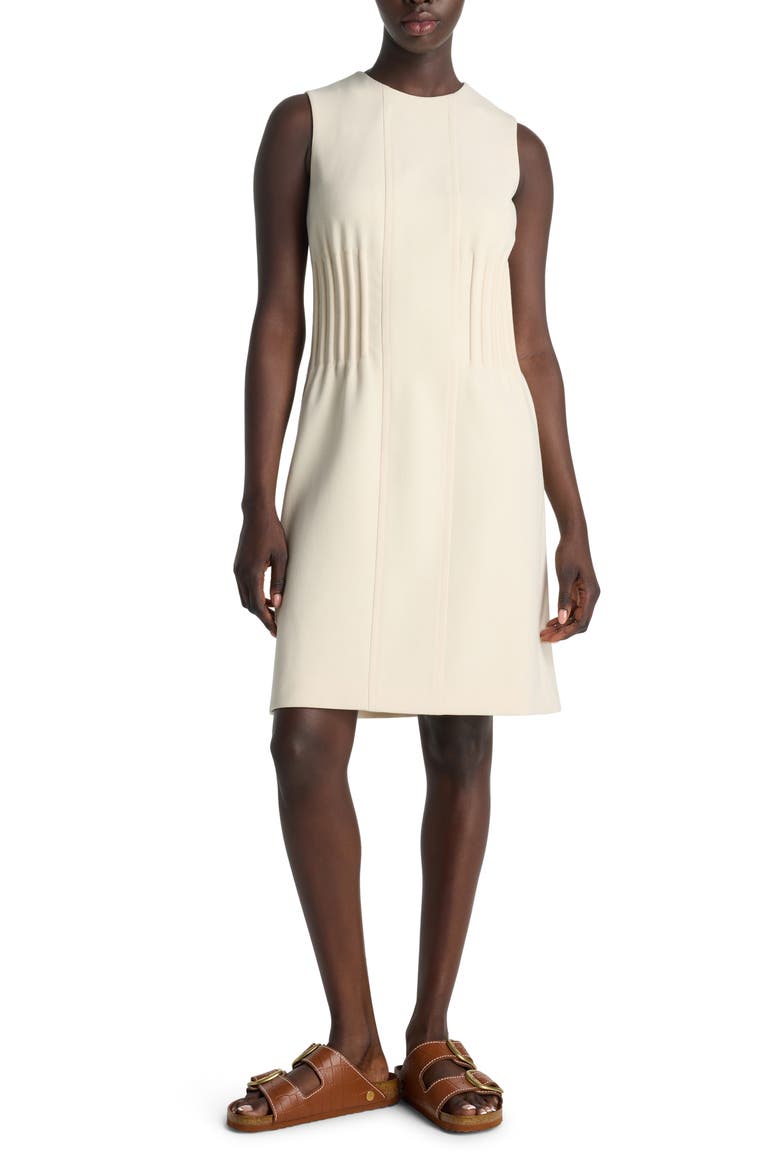 Corset Waist Sleeveless Stretch Crepe Shift Dress, Main, color, ECRU
