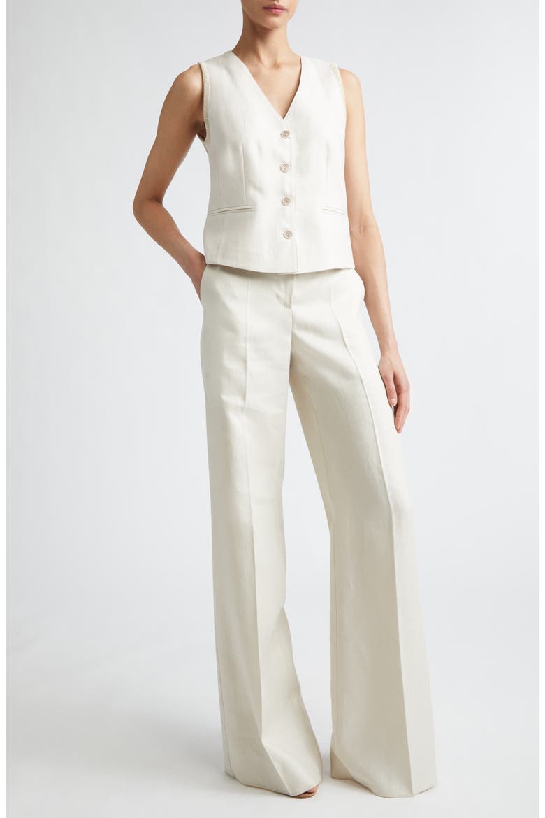 Badesse High Waist Wide Leg Linen Pants, Alternate, color, BEIGE