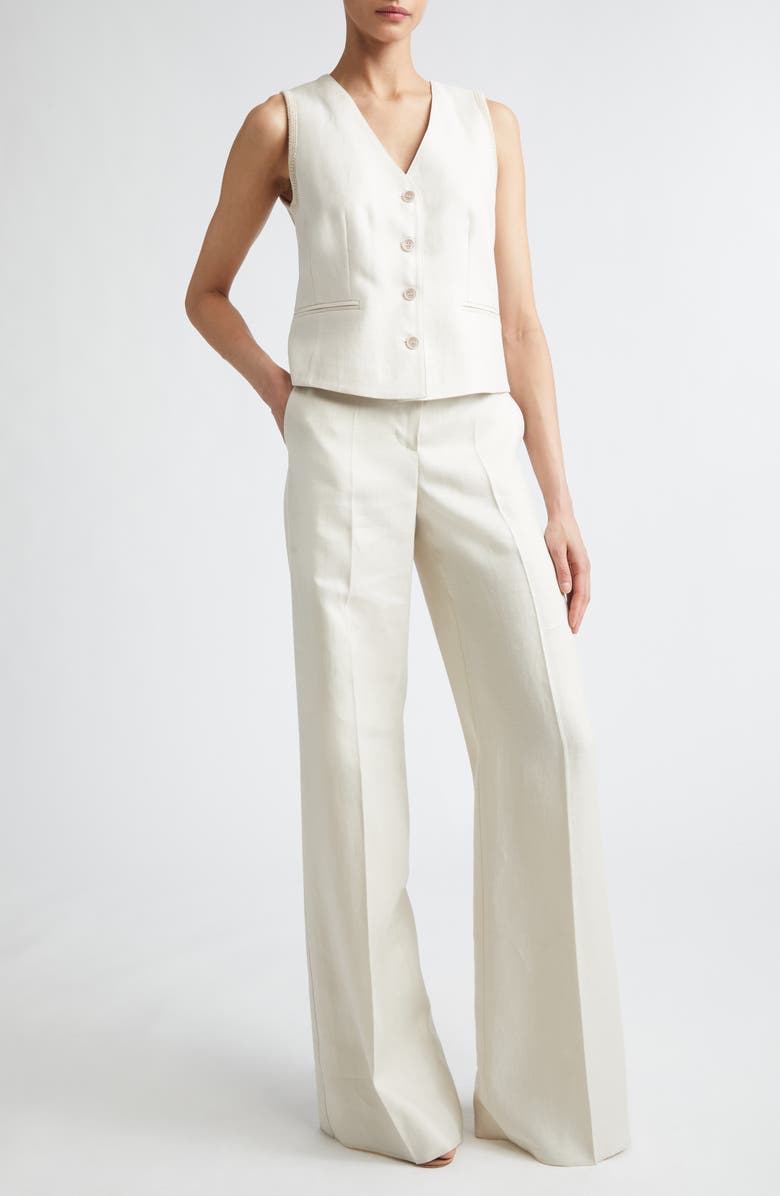 Max Mara Badesse High Waist Wide Leg Linen Pants, Alternate, color, Beige