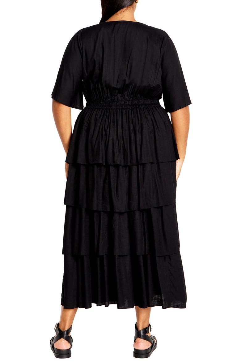 Ana Tie Front Tiered Midi Dress, Alternate, color, BLACK