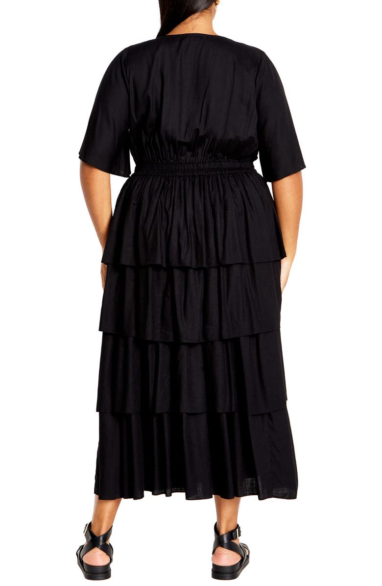 City Chic Ana Tie Front Tiered Midi Dress, Alternate, color, 