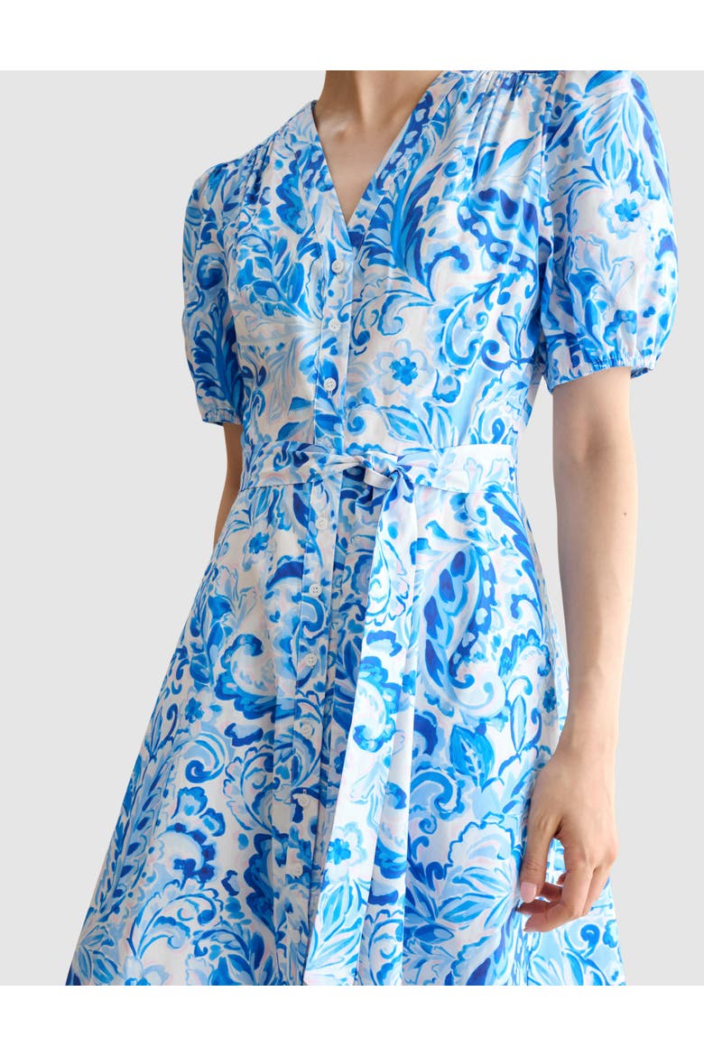 Libby Short Sleeve V-Neck Midi Dress, Alternate, color, Blue Multi