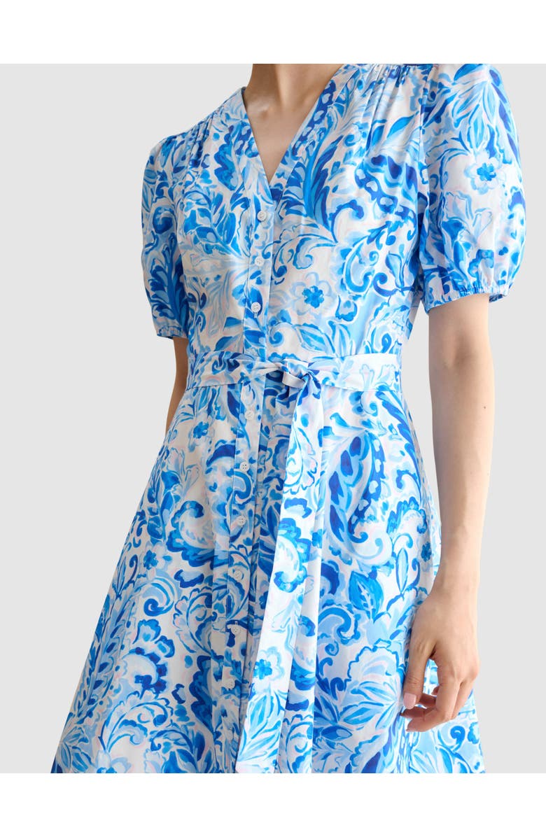 HOBBS LONDON Libby Short Sleeve V-Neck Midi Dress, Alternate, color, Blue Multi