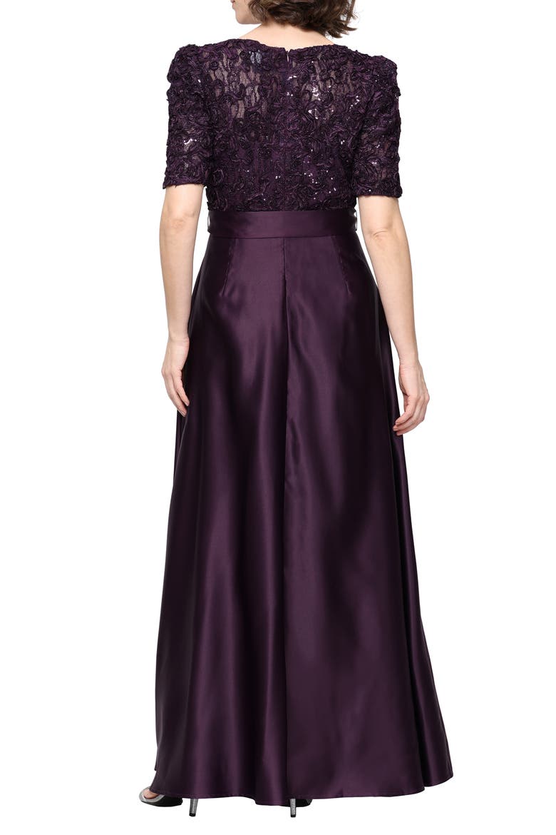 Sequin Soutache Bodice Empire Waist A-Line Gown, Alternate, color, DEEP PLUM