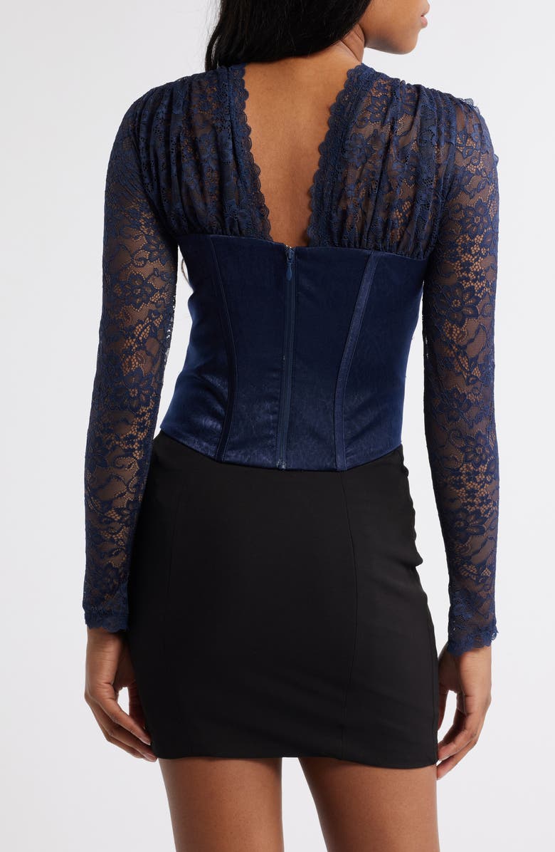 Mistress Rocks Satin & Lace Corset Top, Alternate, color, Navy